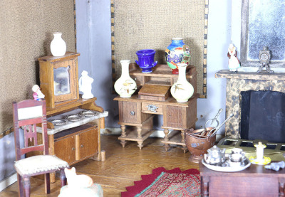A good early painted wooden room set and furniture, probably French 1860/70s, - 3