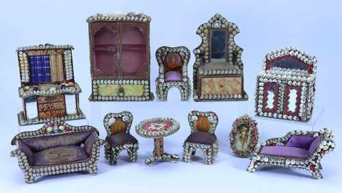 Card shell decorated Dolls House furniture, circa 1900,