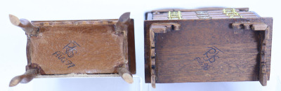 Fine wooden 1/12th scale Dolls House Bureau Cabinet and Tall Boy, signed RJS 1998 and 1997, - 3
