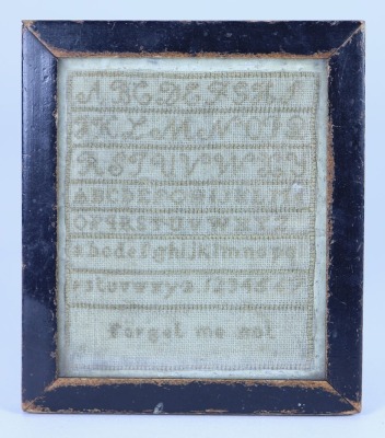 A good framed miniature sampler, English 19th century,