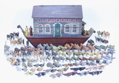 A good early large painted wooden Erzgebirge Noah’s Ark and over two hundred animals, German 1860s/70s,