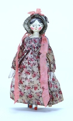 Early painted wooden Grodnertal doll in original clothes, German 1820s,