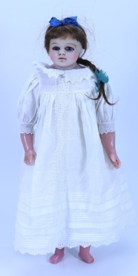 A Montanari poured wax shoulder head doll, English 1860s,