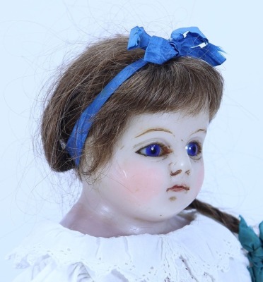 A Montanari poured wax shoulder head doll, English 1860s, - 2