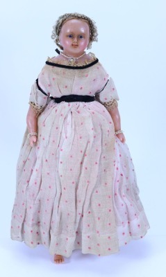 A poured wax shoulder head doll, English 1860s, - 2