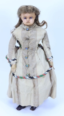 A wax over composition shoulder head doll, German 1880s, - 2