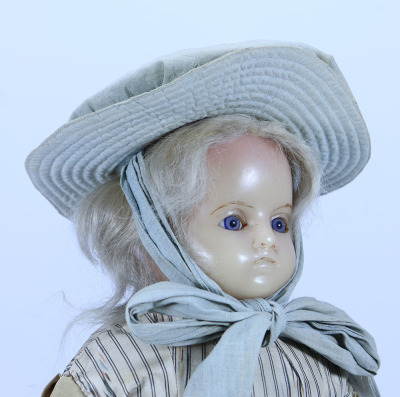 A wax over composition shoulder head doll, German 1880s,
