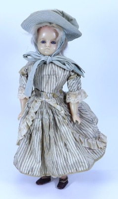 A wax over composition shoulder head doll, German 1880s, - 2