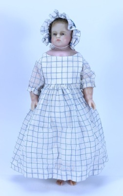 A Pierotti poured wax shoulder head doll, English circa 1860, - 2