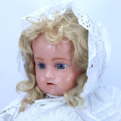 A large wax over composition shoulder head doll, German circa 1900, - 2