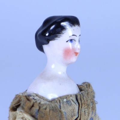 Early glazed china shoulder head doll in original clothes, German circa 1850, - 2