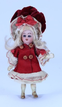 A miniature all original Simon & Halbig bisque head doll, German circa 1910,