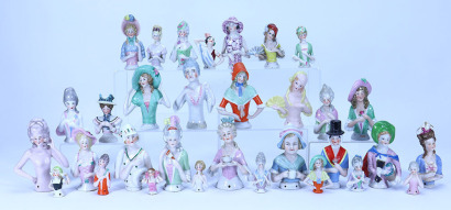 Collection of thirty glazed China Half-Dolls, German 1920s,