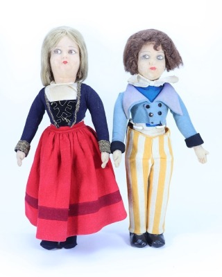 A pair of cloth dolls, Italian 1930s,