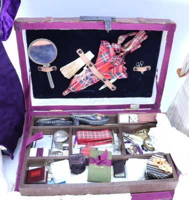 A brown leather dolls trunk with clothes and accessories, - 2