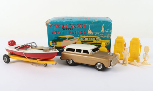 Japanese Quality Toy Tinplate Station Wagon with Boat & Trailer