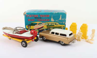 Japanese Quality Toy Tinplate Station Wagon with Boat & Trailer - 2