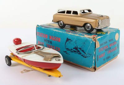 Japanese Quality Toy Tinplate Station Wagon with Boat & Trailer - 4