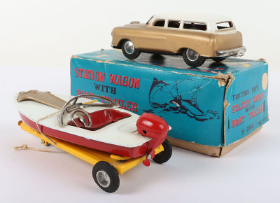 Japanese Quality Toy Tinplate Station Wagon with Boat & Trailer - 5