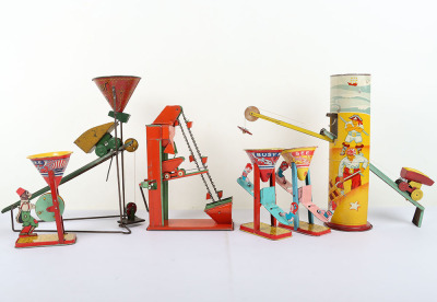 Six USA Tinplate Lithograph Sand Toys,