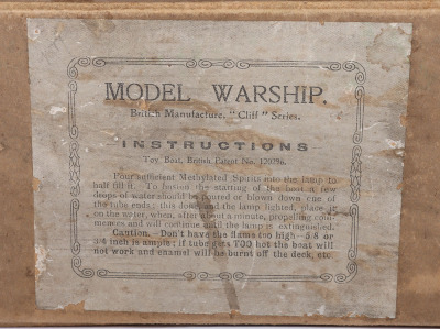 An early boxed Sutcliffe tinplate model Warship, 1920s - 3