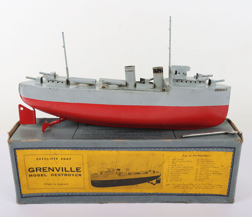 Boxed Sutcliffe clockwork tinplate model Destroyer Grenville, 1930s