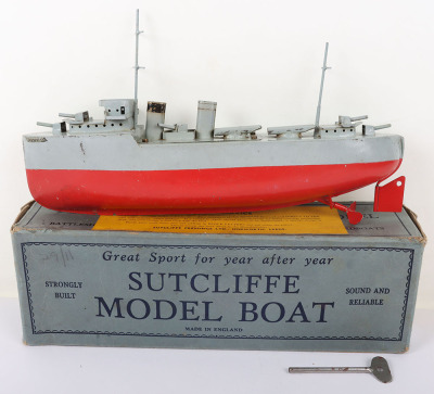 Boxed Sutcliffe clockwork tinplate model Destroyer Grenville, 1930s - 4