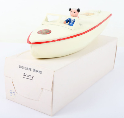 Rare Sutcliffe tinplate clockwork model Sooty’s Speedboat, circa 1960 - 5