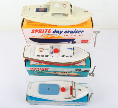 Three boxed Sutcliffe tinplate clockwork boats, circa 1970 - 2