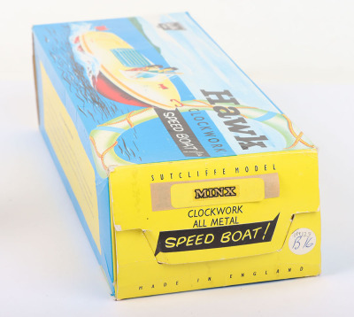 Rare boxed Sutcliffe tinplate clockwork Speedboat Minx, 1980 - 2