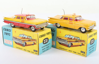 Two Boxed Vintage Corgi Chevrolet New York Taxi Cabs