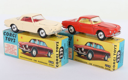 Two Boxed Vintage Corgi 239 Volkswagen 1500 Karmann Ghia