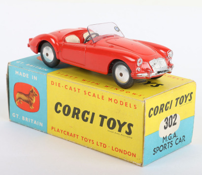 Corgi Toys 302 M.G.A. Sports Car in plain yellow/blue box