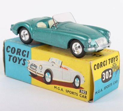 Corgi Toys 302 M.G.A. Sports Car, metallic green body,