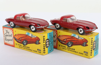 Two Corgi Toys 307 E Type Jaguar with Detachable Hard Tops