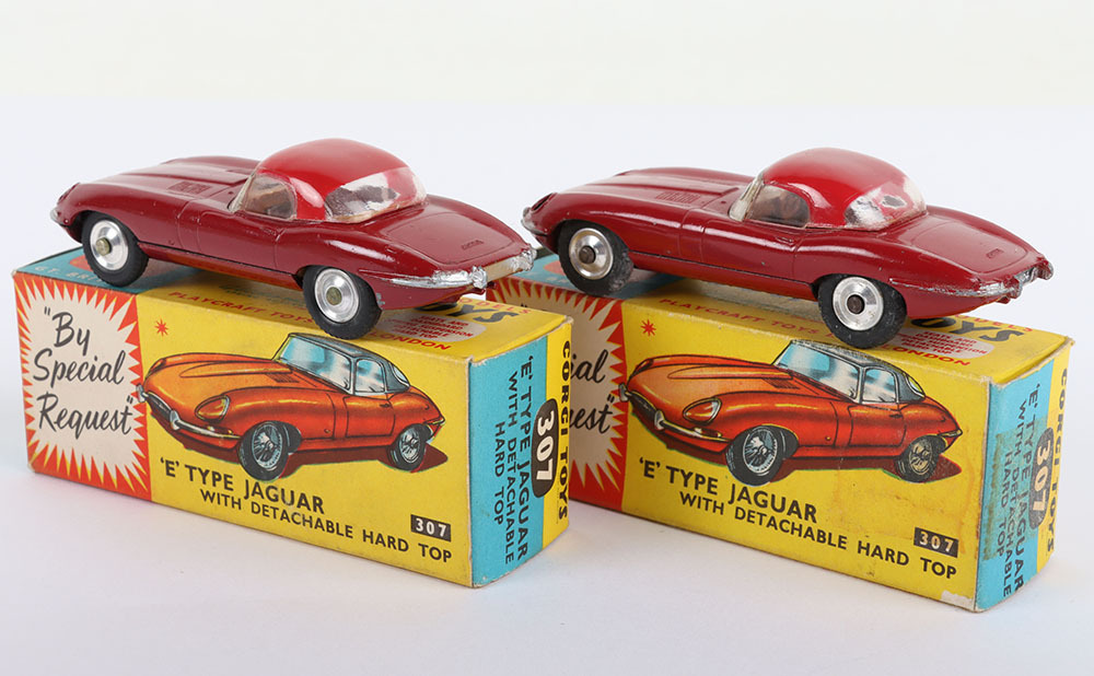 Two Corgi Toys 307 E Type Jaguar with Detachable Hard Tops