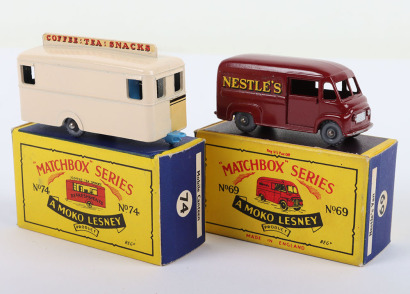 Matchbox Moko Lesney Regular Wheels 74a Mobile Refreshment Canteen, cream body, blue base & interior, grey plastic wheels