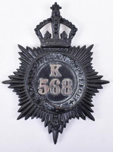 Scarce Victorian Metropolitan Police Helmet Plate ‘K' Division West Ham