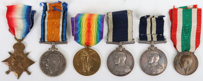 Great War Minesweeping Distinguished Service Medal and Long Service Group of Six to a Recipient who Survived the Sinking of H.M.S. Houge in September 1914