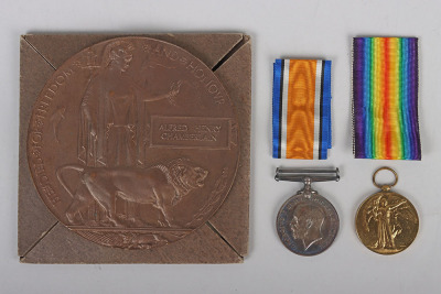 WW1 Royal Artillery 1917 Casualty Medal Pair and Memorial Plaque