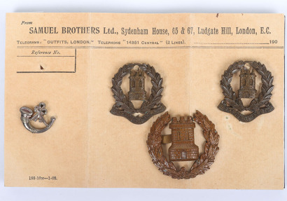 Regimentally Important Isle of Wight Rifles Forage Cap Badge and Collar Badges 1902-08 on Retailers Card Belonging to Colonel Hobart, First Commanding Officer of the Regiment