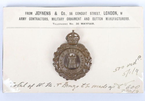 Regimentally Important Isle of Wight Rifles Cap Badge Sent to Colonel Hobart by Jennens & Co for Approval and Handwritten Note Ordering Badges Required