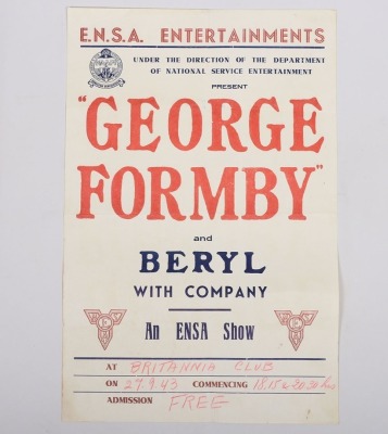 WW2 1943 ENSA Concert Poster for George Formby