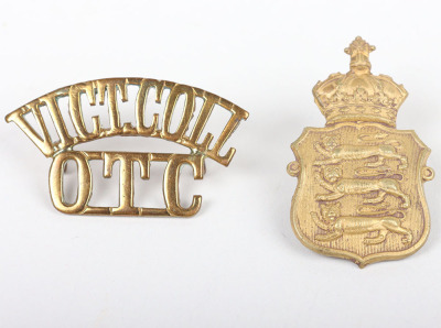 Scarce Channel Islands Victoria College OTC Cap Badge and Shoulder Title