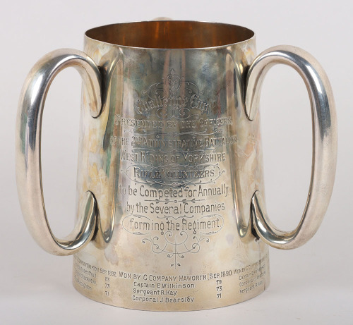 Impressive Hallmarked Silver Presentation Challenge Cup Trophy of the 2nd Administrative Battalion West Riding of Yorkshire Rifle Volunteers