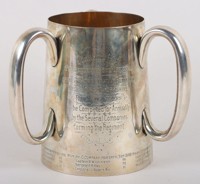 Impressive Hallmarked Silver Presentation Challenge Cup Trophy of the 2nd Administrative Battalion West Riding of Yorkshire Rifle Volunteers