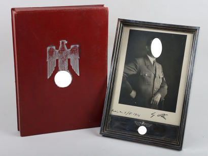 Rare Third Reich Adolf Hitler Silver Presentation Photograph Frame with the Red Presentation Box of Issue