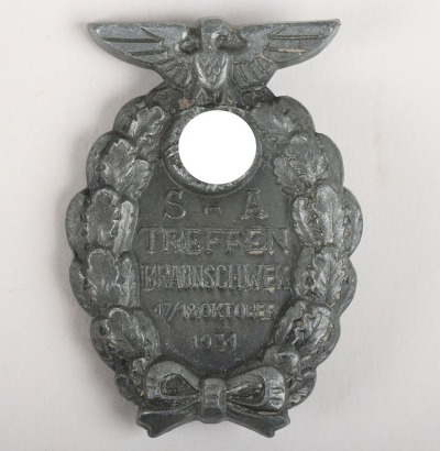 Third Reich SA Treffen Braunschweig 1931 Badge by Foerster and Barth, Pforzheim, "M11/17"