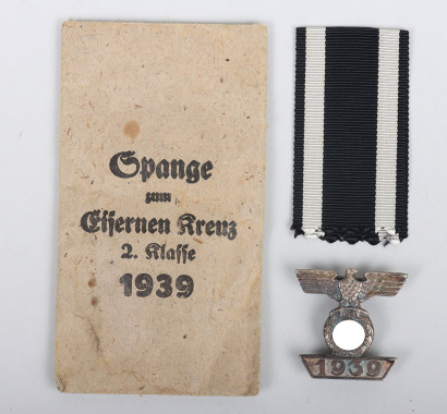 1939 Bar to the Iron Cross 2nd Class by Ziemer & Söhne, Oberstein with Matching Paper Issue Packet