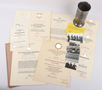 WW2 German Luftwaffe Honour Goblet and Document Grouping to Oberleutnant Karl Günter Näder